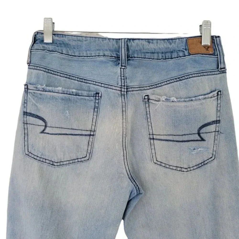 American Eagle Tomgirl Distressed Jeans Womens 6 Blue Ripped Relaxed Fit Casual - Picture 12 of 16